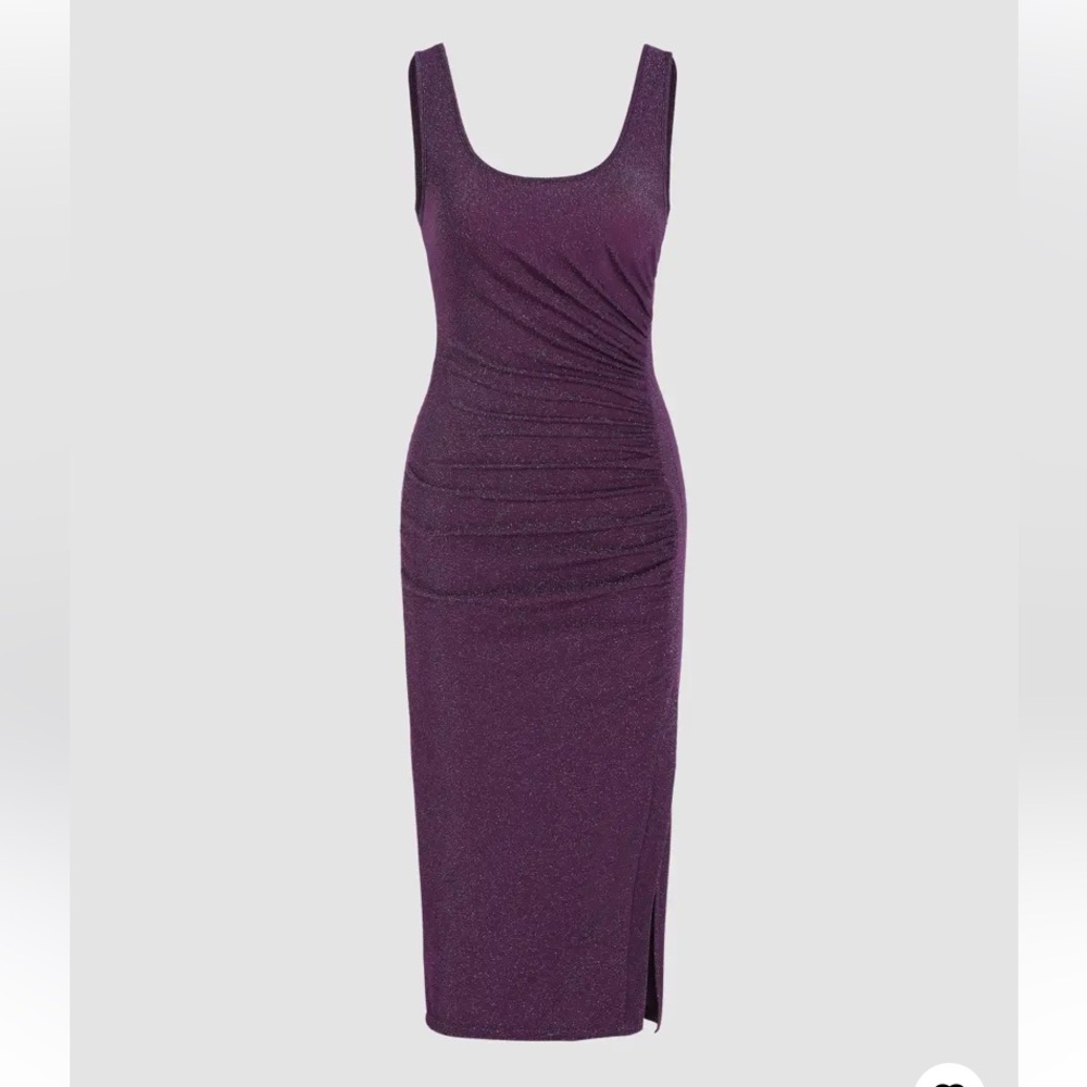 Cider Women’s Medium Purple Glitter Ruched Split Cami Midi Dress